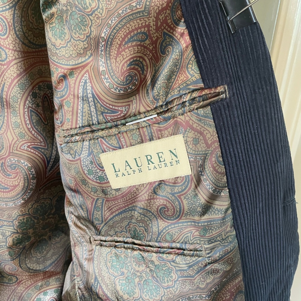 Lauren Ralph Lauren Mens Navy Blue Corduroy Blazer Sport Coat 42R Paisley Lining - Picture 5 of 8